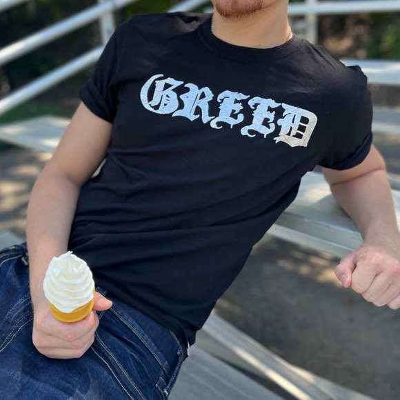 NEW JUICY COUTURE MEN SEVEN 7 SINS GREED SILVER FOIL T SHIRT DEADLY HEAVEN GOD L - Picture 3 of 16